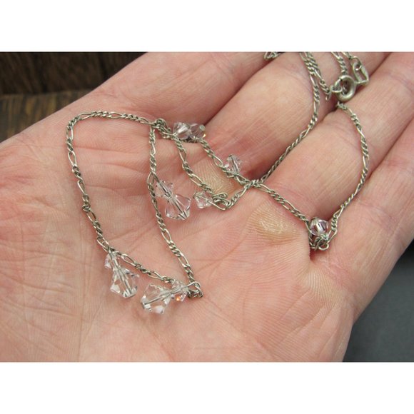 16" Sterling Silver Tarnished Figaro Chain Crystal Necklace Vintage Minimalist - Picture 3 of 6
